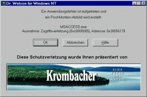 Krombacher Windows-Fehlermeldung